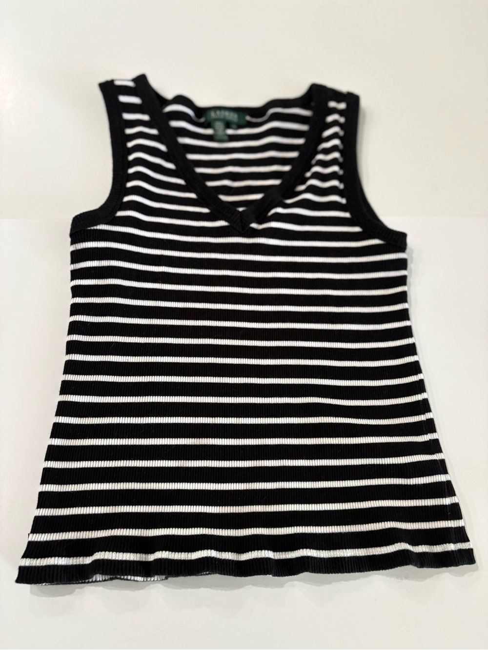 Lauren Ralph Lauren V-Neck Tank Top - Black & White, size XL